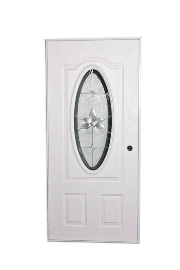 32X76 RH VINYL STEEL 3/4 OVAL WINDOW WHITE/WHITE CORE WHITE FRAME