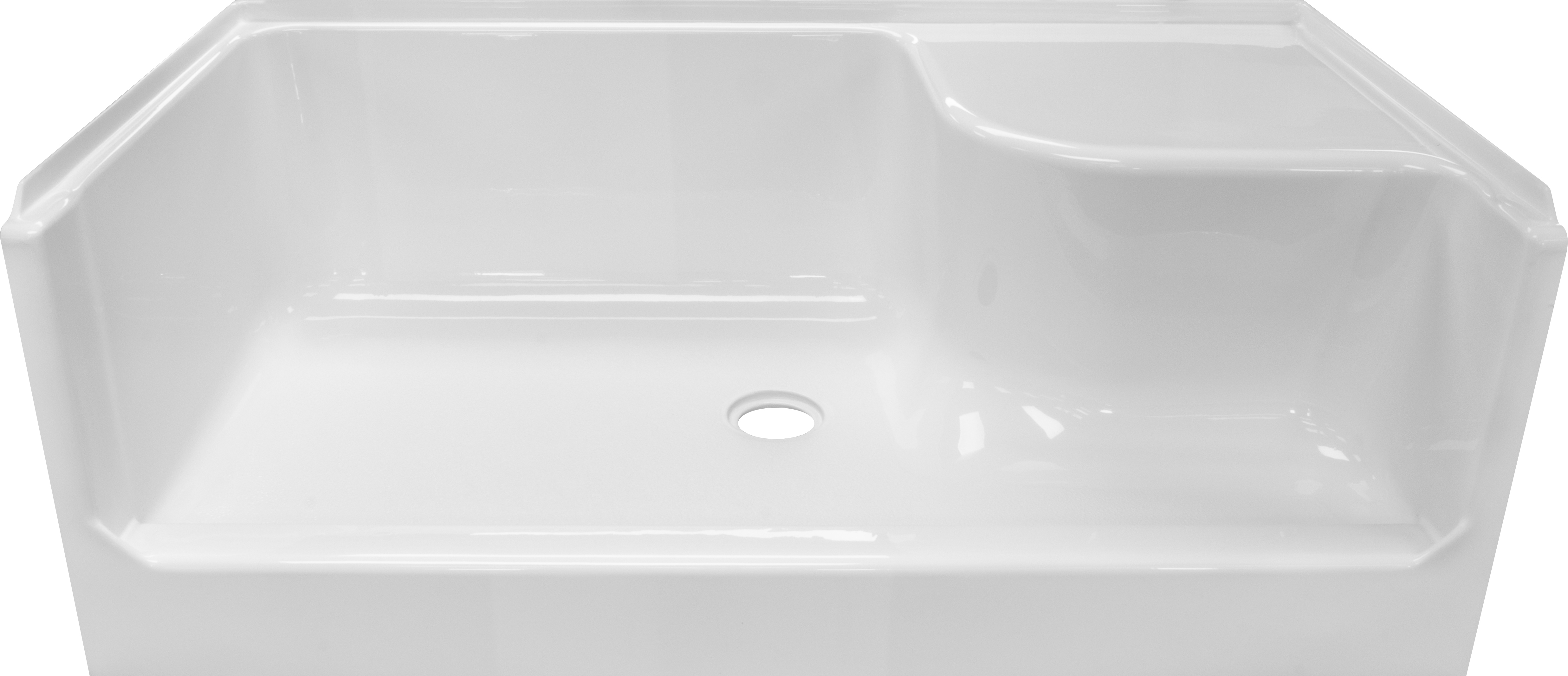 54x27x19 ACRYLIC VICTORY RIGHT SEAT SHOWER BASE CNTR DRAIN - WHT