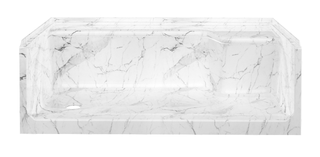 60 x 32 RH-Seat, LH Drain Acrylic Shower Pan - Glacier Marble