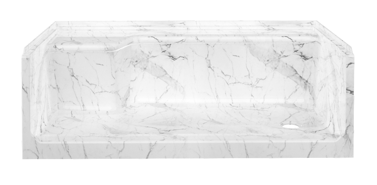 60 x 32 LH-Seat, RH Drain Acrylic Shower Pan - Glacier Marble