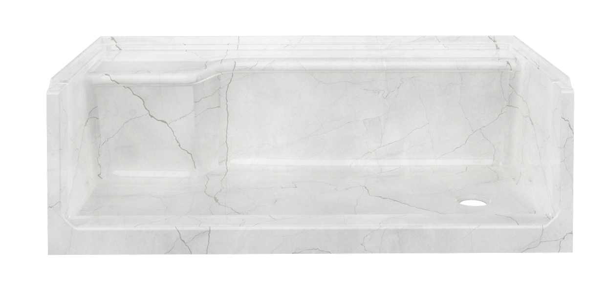 60 x 32 LH-Seat, RH Drain Acrylic Shower Pan - Luna Gray
