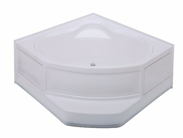 54x54 PLASTIC CORNER TUB WITH STEP CENTER DRAIN - WHITE