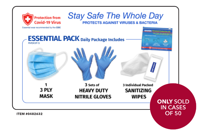 ESSENT. PK W/GLOVES MASK WIPES 50 PER PK